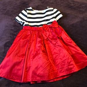 Black, white and red stripped taffeta dress